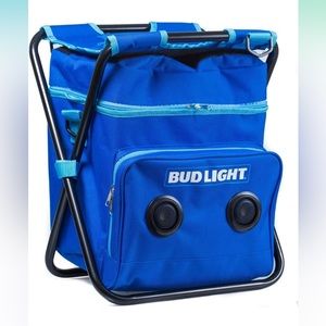 BUD LIGHT Blue Chair Cooler W/Built in Bluetooth Speaker Tailgate Beach Pool